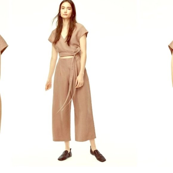 Aritzia Wilfred Brax Linen Wrap Jumpsuit - Nutmeg color - Picture 4 of 8